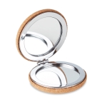 Spiegel met logo afgewerkt in kurk en ronde vorm Corkstyle kleur beige