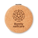 Spiegel met logo afgewerkt in kurk en ronde vorm Corkstyle kleur beige hoofdweergave derde weergave