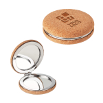 Spiegel met logo afgewerkt in kurk en ronde vorm Corkstyle kleur beige weergave met bedrukking