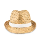 Sombrero met logo van natuurlijk stro met polyester lint Havana kleur wit tweede weergave