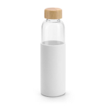 Glazen waterfles met bamboe dop en siliconen hoes 600ml kleur wit