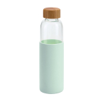 Glazen waterfles met bamboe dop en siliconen hoes 600ml kleur lichtgroen