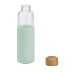 Glazen waterfles met bamboe dop en siliconen hoes 600ml kleur lichtgroen derde weergave