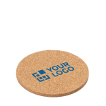 Ronde onderzetters van kurk met logo Rounture met afdrukgebied