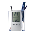 Gepersonaliseerde pen met kalender, klok en thermometer Curve kleur doorzichtig