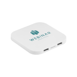 Vierkante mobiele draadloze oplader met logo ChargePad kleur wit afbeelding met logo