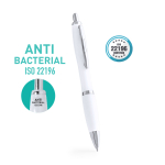 Plastic pen met blauwe inkt en antibacteriele behandeling kleur wit vierde weergave