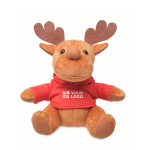 Rendier knuffel met logo op t-shirt Rudolph kleur rood weergave met bedrukking