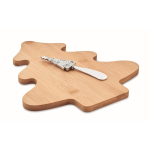 Kerstboomvormige kaasplank en messenset Bamboo kleur hout