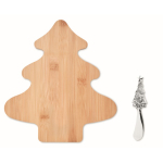 Kerstboomvormige kaasplank en messenset Bamboo kleur hout tweede weergave