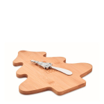 Kerstboomvormige kaasplank en messenset Bamboo kleur hout weergave met bedrukking