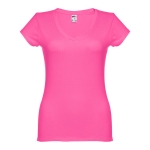 Getailleerde dames t-shirt met v-hals en katoen 150 g/m2 THC Athens kleur fuchsia