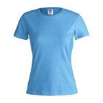 Katoenen dames T-shirts met logo van 150 g/m2 Keya kleur lichtblauw