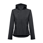 Dames softshell jassen met capuchon polyester 280 g/m2 THC Zagreb kleur zwart eerste weergave