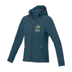 Softshell jas met capuchon voor dames, polyester 300 g/m2 Elevate Life kleur cyaan blauw weergave transfer printen