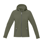 Softshell jas met capuchon voor dames, polyester 300 g/m2 Elevate Life kleur olijfgroen tweede weergave voorkant