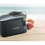 Gemarmerde RPET koeltas met logo met capaciteit voor 6 blikjes kleur blauw sfeervolle hoofdweergave