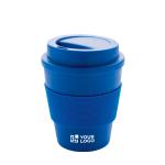 Mok met recycleerbaar plastic deksel 350 ml kleur blauw met afdrukgebied