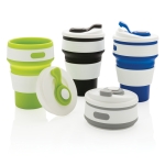 Draagbare opvouwbare siliconen koffiebekers met logo van 350 ml kleur groen algemene weergave
