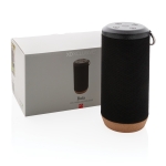Promotionele ronde speaker van waterdicht materiaal EcoCork kleur zwart weergave met doos