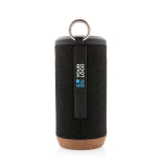 Promotionele ronde speaker van waterdicht materiaal EcoCork kleur zwart met afdrukgebied