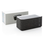Rechthoekige stoffen bluetooth speaker met oplader Broadcast kleur grijs weergave met doos