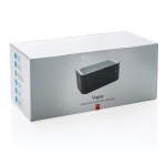 Rechthoekige stoffen bluetooth speaker met oplader Broadcast kleur grijs tweede weergave met doos