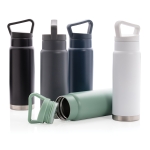 Hoogwaardige stalen fles met origineel handvat 650ml Frosty kleur zwart algemene weergave