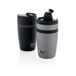 Compacte thermosbekers met siliconen band 280ml Strip kleur zwart diverse weergaves met logo