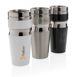 Ergonomisch ontworpen stalen en plastic thermosbekers 350 ml Contour kleur zwart diverse weergaves met logo