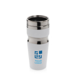 Ergonomisch ontworpen stalen en plastic thermosbekers 350 ml Contour kleur wit met afdrukgebied