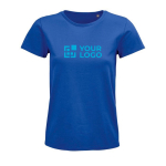 Reclame T-shirt voor dames van 175 g/m2 biologisch katoen SOL'S Pioneer kleur koningsblauw weergave met bedrukking