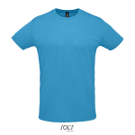 Polyester gezeefdrukte sport t-shirt met logo SOL'S Sprint 130 g/m2 kleur cyaan blauw