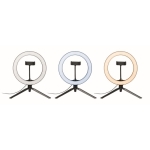Bedrukte LED-ringlamp met statief en telefoonhouder Stories kleur zwart