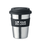 Roestvrijstalen koffiebekers met logo 350 ml Takeaway Steel kleur zwart weergave met bedrukking