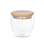 Dubbelwandige glazen beker met deksel en 250 ml Vacuum Small kleur licht hout