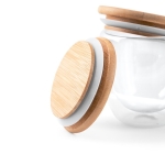 Dubbelwandige glazen beker met deksel en 250 ml Vacuum Small kleur licht hout