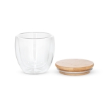 Dubbelwandige glazen beker met deksel en 250 ml Vacuum Small kleur licht hout