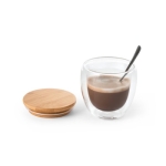 Dubbelwandige glazen beker met deksel en 250 ml Vacuum Small kleur licht hout