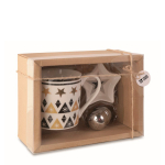 Set van kopje, theefilter en sterbord Tea Box 320ml kleur hout weergave met bedrukking