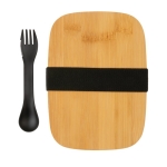 Stalen lunchbox bedrukken met houten deksel en bestek 900ml Bamboo kleur zilver derde weergave