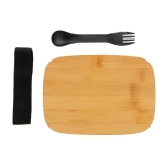 Stalen lunchbox bedrukken met houten deksel en bestek 900ml Bamboo kleur zilver vierde weergave