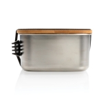 Stalen lunchbox bedrukken met houten deksel en bestek 900ml Bamboo kleur zilver zesde weergave