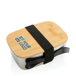 Stalen lunchbox bedrukken met houten deksel en bestek 900ml Bamboo met afdrukgebied