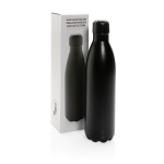Grote stalen fles met thermosfunctie 750ml kleur zwart weergave met doos