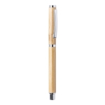 Bamboe rollerball met chromen accessoires, blauwe inkt Bamboo kleur licht hout eerste weergave