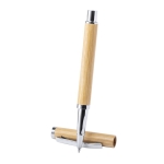 Bamboe rollerball met chromen accessoires, blauwe inkt Bamboo kleur licht hout derde weergave