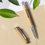 Bamboe rollerball met chromen accessoires, blauwe inkt Bamboo kleur licht hout vijfde weergave