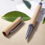 Bamboe rollerball met chromen accessoires, blauwe inkt Bamboo kleur licht hout zesde weergave