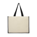 Jute en canvas tassen met gelamineerde binnenkant Jute Beach kleur zwart tweede weergave achterkant